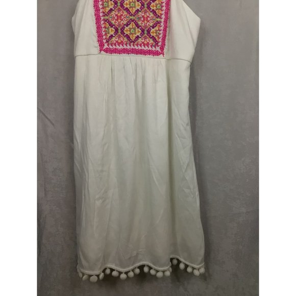 Sleeveless Lined Dress Southwestern Embroidered Front Sz‎ XS White by Miami - Picture 3 of 11